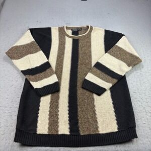 Vintage Protege Sweater Mens XL Brown Striped‎ Pullover Grandpa Hip Hop Biggie